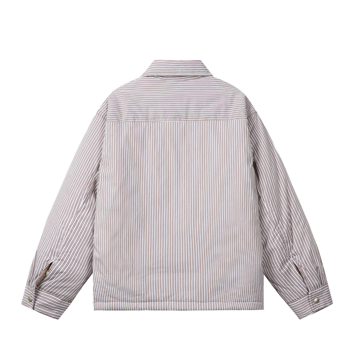 Unisex Striped Boxy Shirt Jacket with Snap Button Placket and Chest Pocket EVA-US
