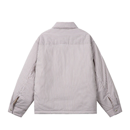 Unisex Striped Boxy Shirt Jacket with Snap Button Placket and Chest Pocket EVA-US