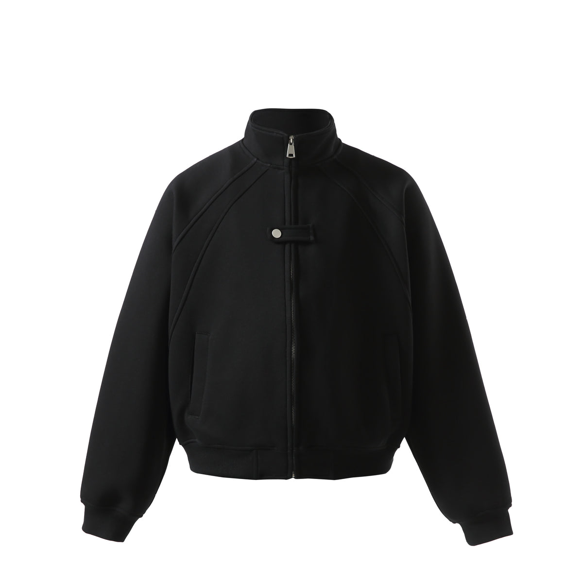 Unisex Short Cut Sweat Jacket with High Stand-Up Collar and Snap Closure EVA-US