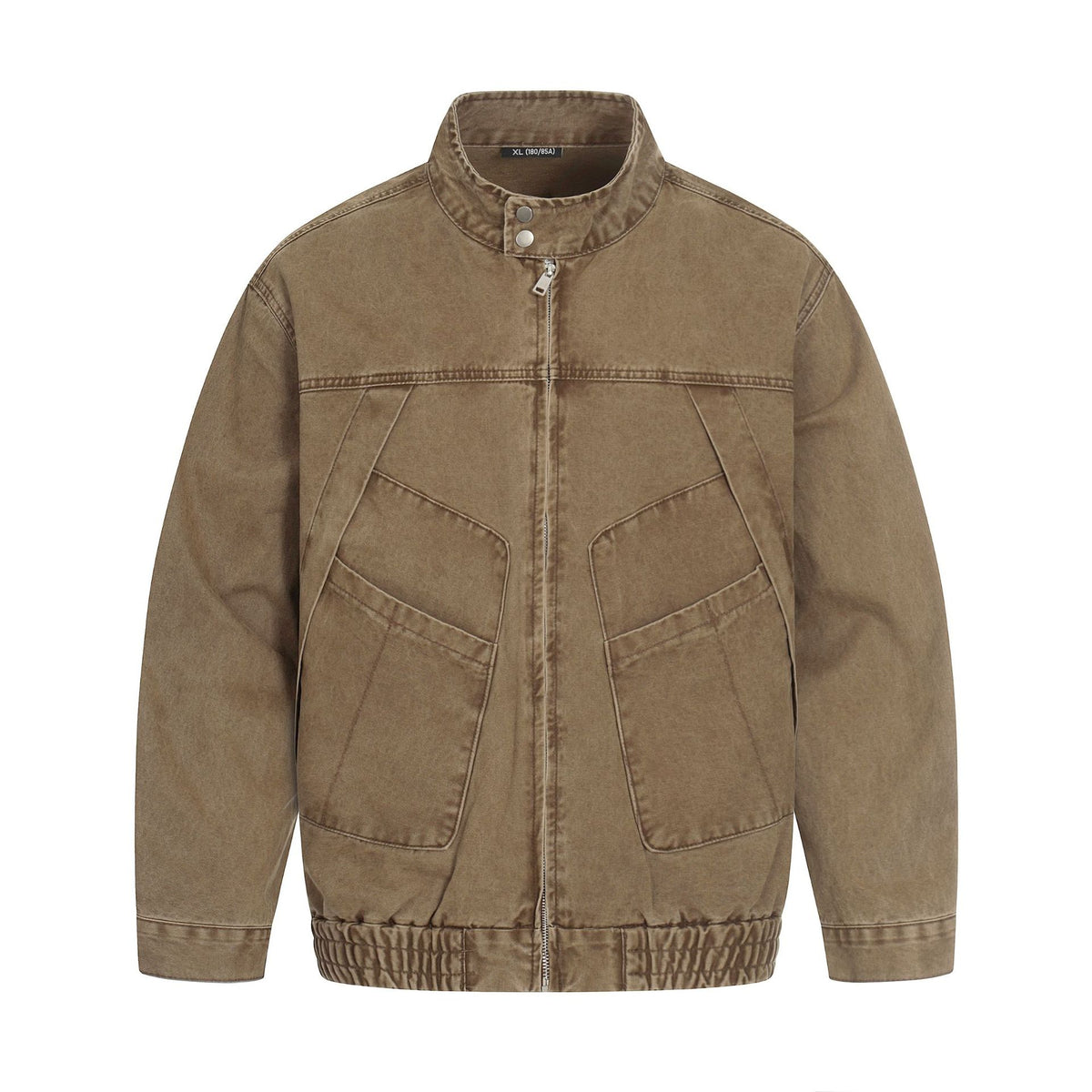 Men's short-cut field bomber in vintage canvas with stand-up collar and large flap pockets