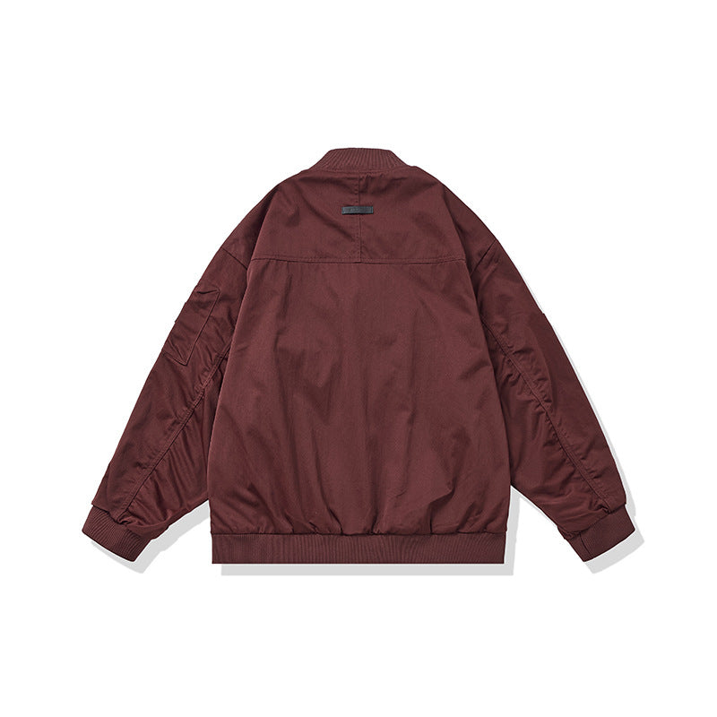 Unisex Short Cut Boxy Bomber Jacket in Utility Look with Front Zip, Flap Pockets and Ribbed Cuffs EVA-US