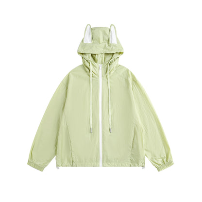 Women Lightweight Hooded Anorak with Ear Applique and Drawstring EVA-US