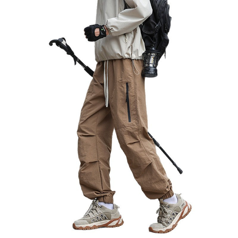 Men's Lightweight Technical Cargo Trekking Pants with Drawstring Waist, Zipper Pockets, and Elastic Hem EVA-US