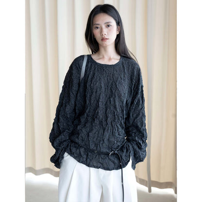 Women's Crinkled Oversize Blouse made of Linen Blend with Textured Pleated Look EVA-US
