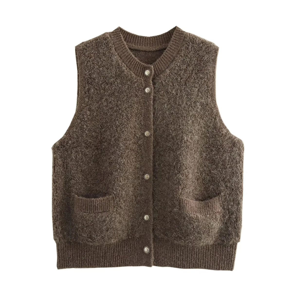 Ladies Sleeveless Teddy Vest with Button Placket and Patch Pockets EVA-US