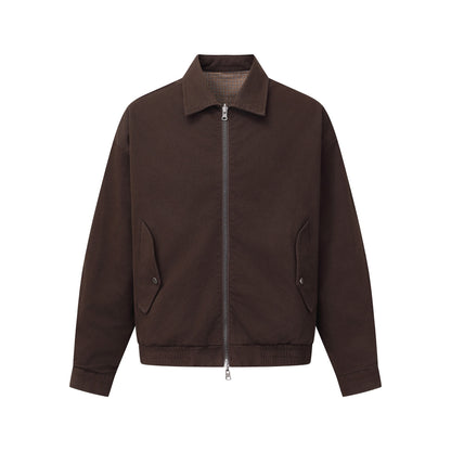 Men's Boxy Canvas Blouson Jacket with Zipper, Flap Pockets and Elastic Hem EVA-US