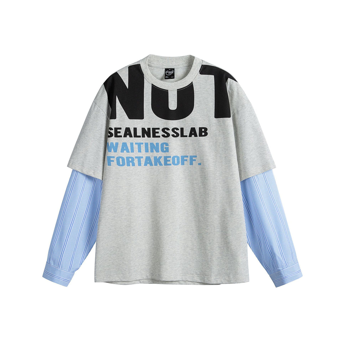 Women Layered Look T-Shirt with Integrated Shirt Sleeves and Oversized Print EVA-US