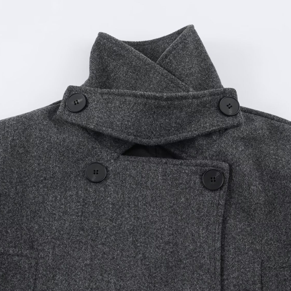 Women's short coat in double-breasted wool blend with high standing collar and waist belt EVA-US
