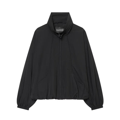 Women's Oversize Bomber Jacket in Cropped Style with High Funnel Neck EVA-US