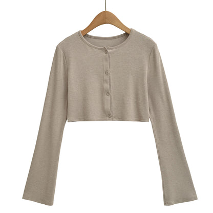 Ladies' cropped set made of fine knit with button cardigan and figure-hugging maxi skirt EVA-US