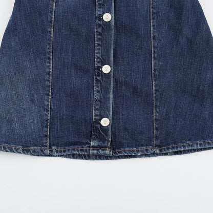 Women's Straight Denim Shirt Dress with Full Button Placket and Chest Pockets EVA-US