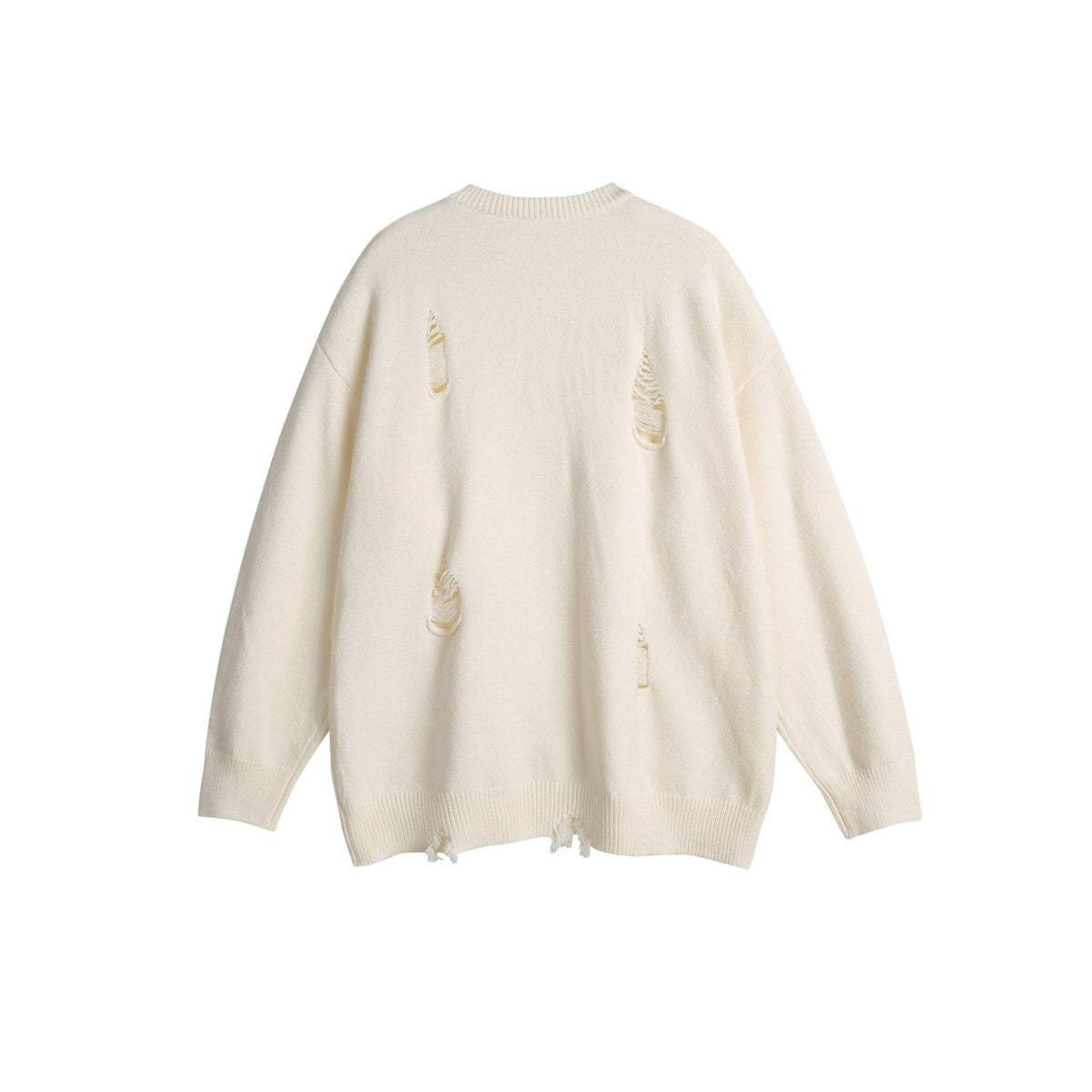 Unisex Oversize Knit Sweater with Destroyed Detail and Ribbed Cuffs EVA-US
