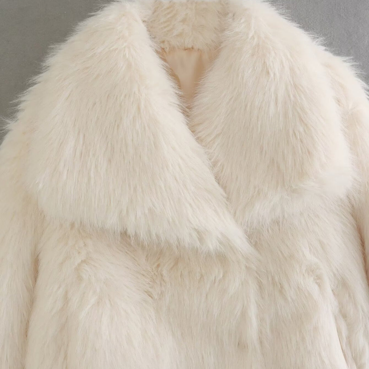 Women's Short Faux Fur Jacket with Wide Shawl Collar EVA-US