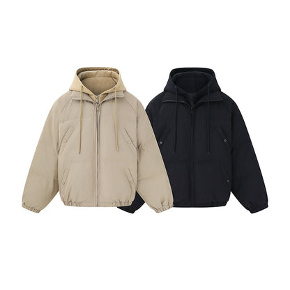 Unisex Short Boxy Quilted Hoodie with Fleece Lining and Elastic Hem EVA-US