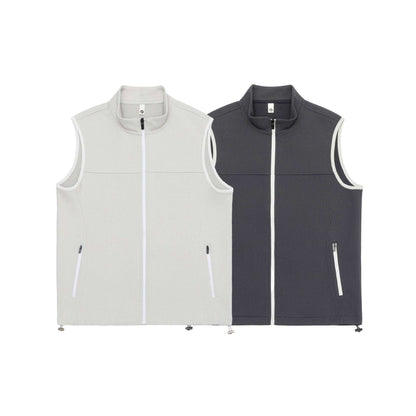 Unisex Waffle Structure Outdoor Vest with Standing Collar, Full-Length Zipper and Drawstring Hem EVA-US