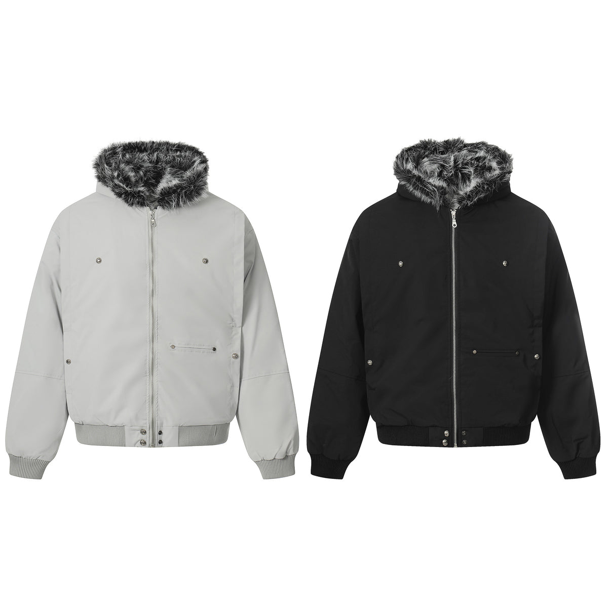 Men's Short Boxy Bomber Jacket in Aviator Look with Removable Faux Fur Collar EVA-US