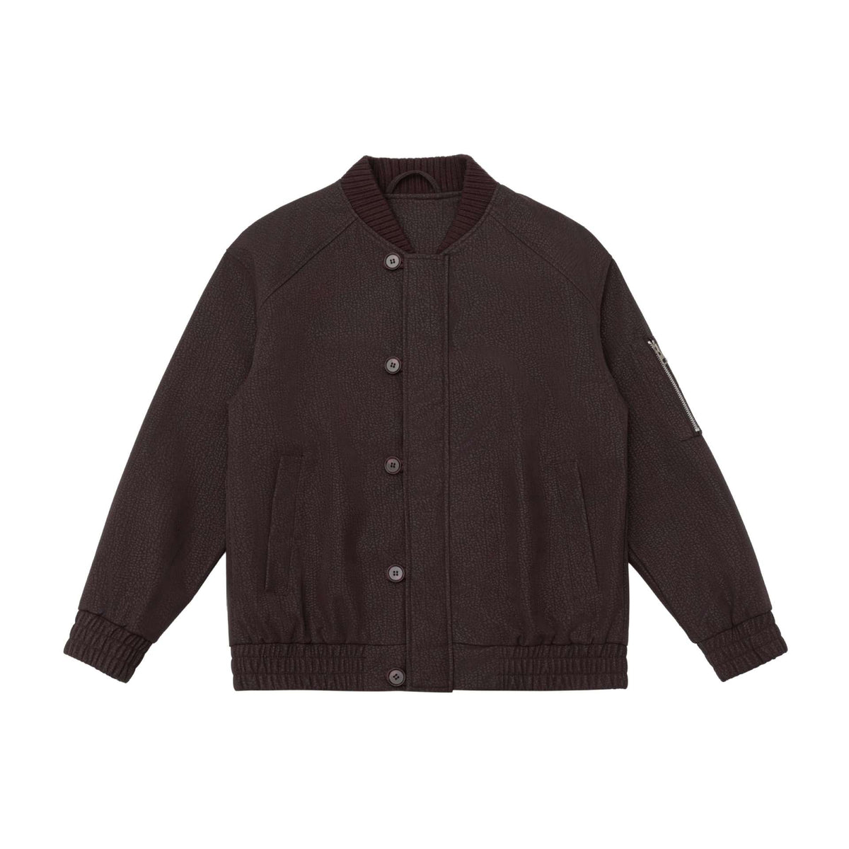 Unisex short bomber jacket with textured suede look and ribbed collar EVA-US