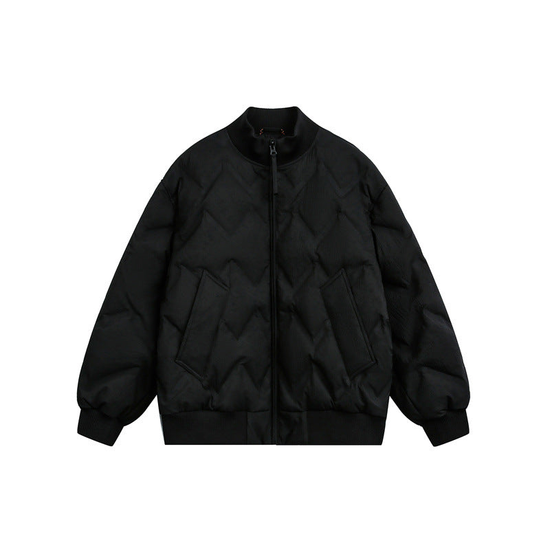 Men's Oversized Quilted Jacket with Ribbed Collar and Zigzag Stitching EVA-US