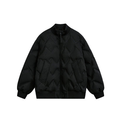 Men's Oversized Quilted Jacket with Ribbed Collar and Zigzag Stitching EVA-US