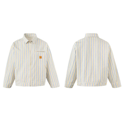 Unisex Striped lightweight Boxy transitional jacket with shirt collar and zipper EVA-US