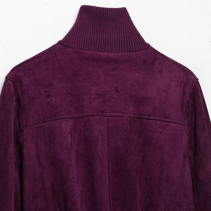 Women Cropped Velvet Jacket in Bomber Style with High Ribbed Collar and Waistband EVA-US