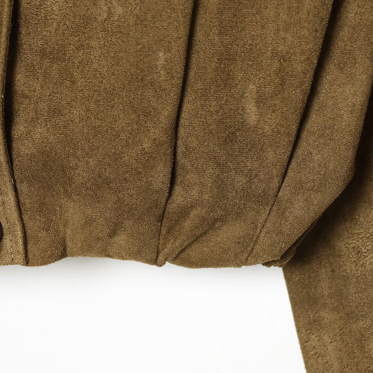 Women's Short Cut Double-Breasted Suede Look Jacket with Stand Collar and Epaulettes EVA-US