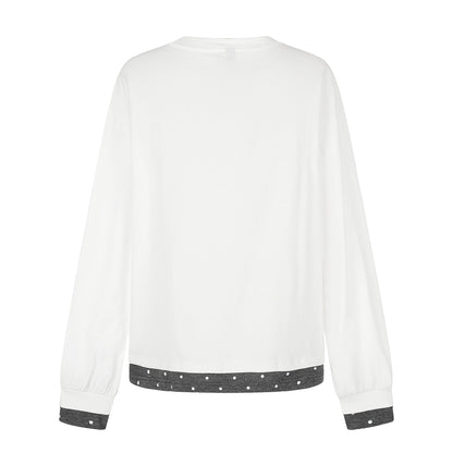 Women's Long Sleeve Pajama Top with Half-Button Placket, Heart Dog Print and Contrasting Cuffs