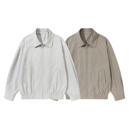 Unisex Short Cut Boxy Blouson Jacket with Shirt Collar, Concealed Zipper and Gathered Hem EVA-US