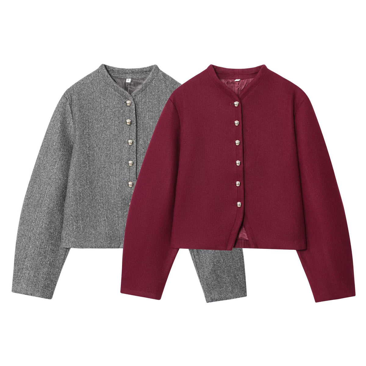 Women’s short jacket made of wool blend with round neck and decorative button placket EVA-US