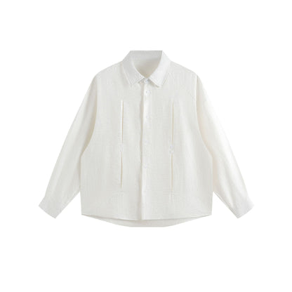 Women's oversized shirt blouse made of textured cotton blend with box pleats EVA-US