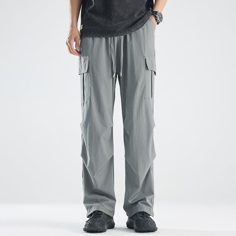 Men's Wide Tech Cargo Pants with Utility Pockets and Adjustable Waist EVA-US
