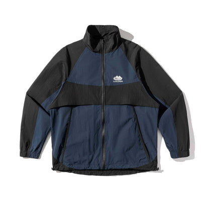 Unisex Lightweight Colorblock Windbreaker in Boxy Cut with High Stand-Up Collar and Drawstring Hem EVA-US