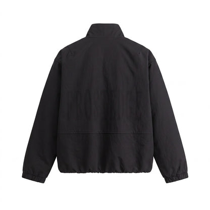 Men's short-cut minimalist boxy blouson with stand collar and press stud placket EVA-US