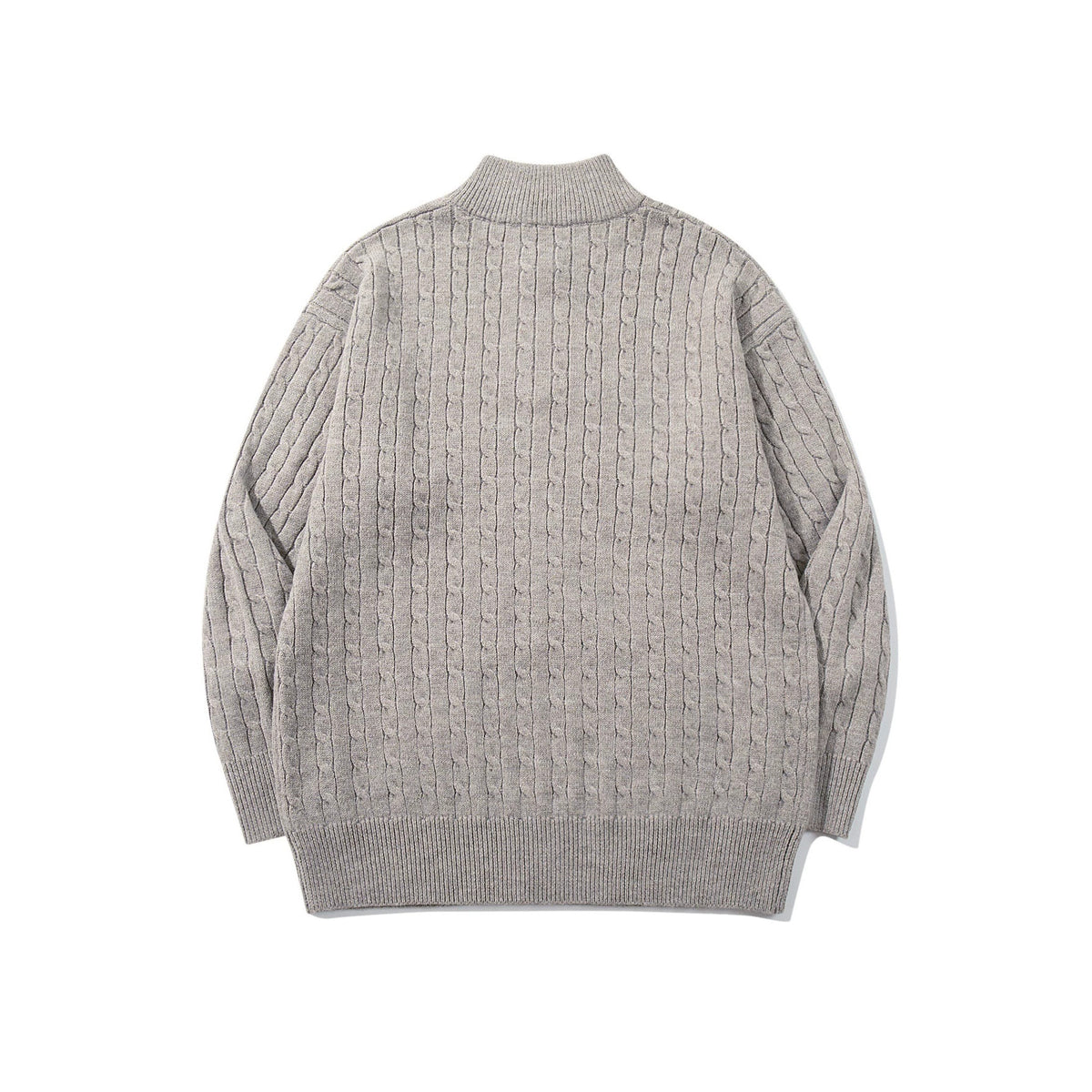 Unisex Cable Knit Half-Zip Sweater with High Ribbed Collar and Longer Hem EVA-US