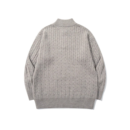 Unisex Cable Knit Half-Zip Sweater with High Ribbed Collar and Longer Hem EVA-US