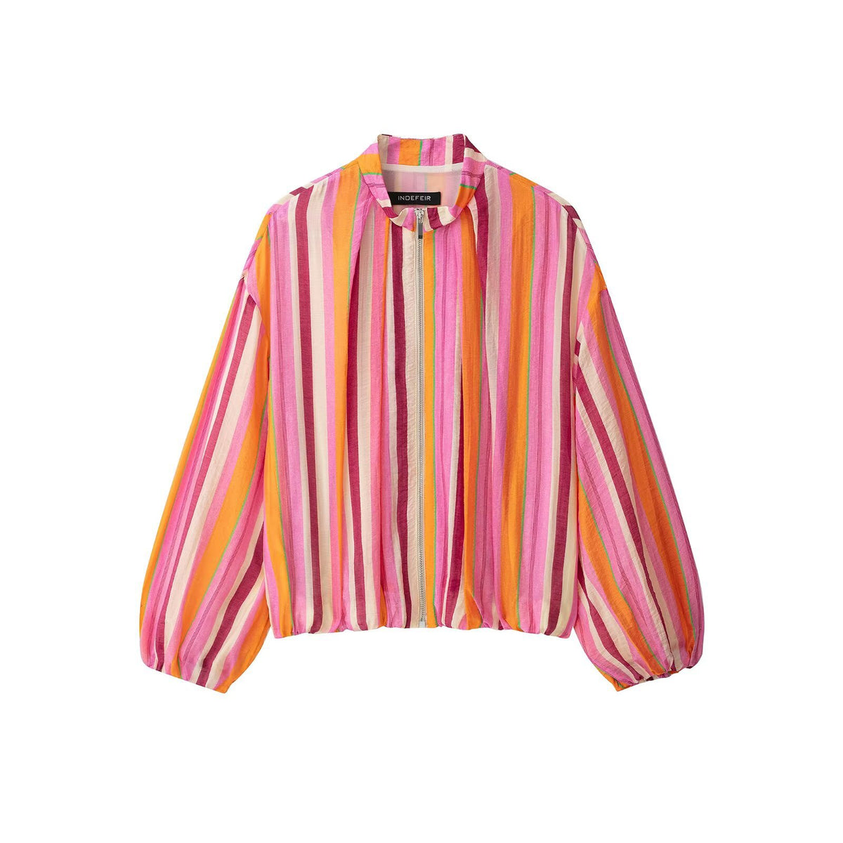 Women's Striped Transitional Bomber Jacket with Balloon Sleeves EVA-US