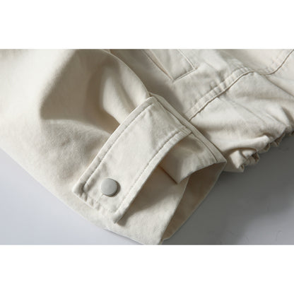 Men's short-cut boxy blouson jacket with faux leather collar, drawstring hem, and snap button cuffs EVA-US