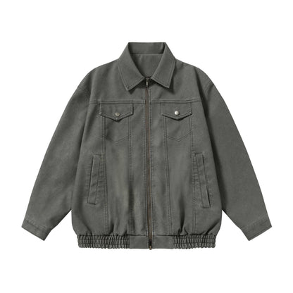 Unisex Boxy-Canvas-Zip Blouson with Shirt Collar and Elastic Hem EVA-US