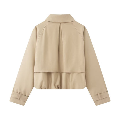 Women's Cropped Short Jacket with Cape Front, Shirt Collar and Adjustable Cuffs EVA-US