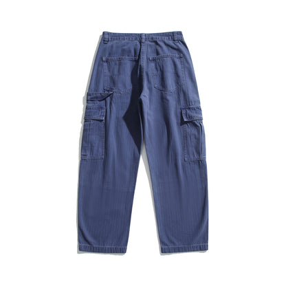 Men's soft canvas cargo pants with multiple flap pockets and elastic ankle cuffs EVA-US
