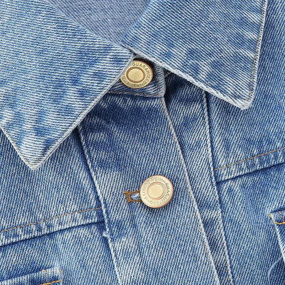 Women's Short Denim Jacket with Metallic Finish and Patch Chest Pockets EVA-US
