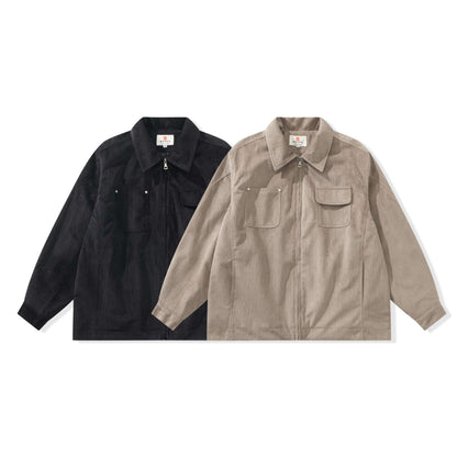 Unisex Boxy Cut Cord Over Shirt with Zipper and Flap Pockets EVA-US