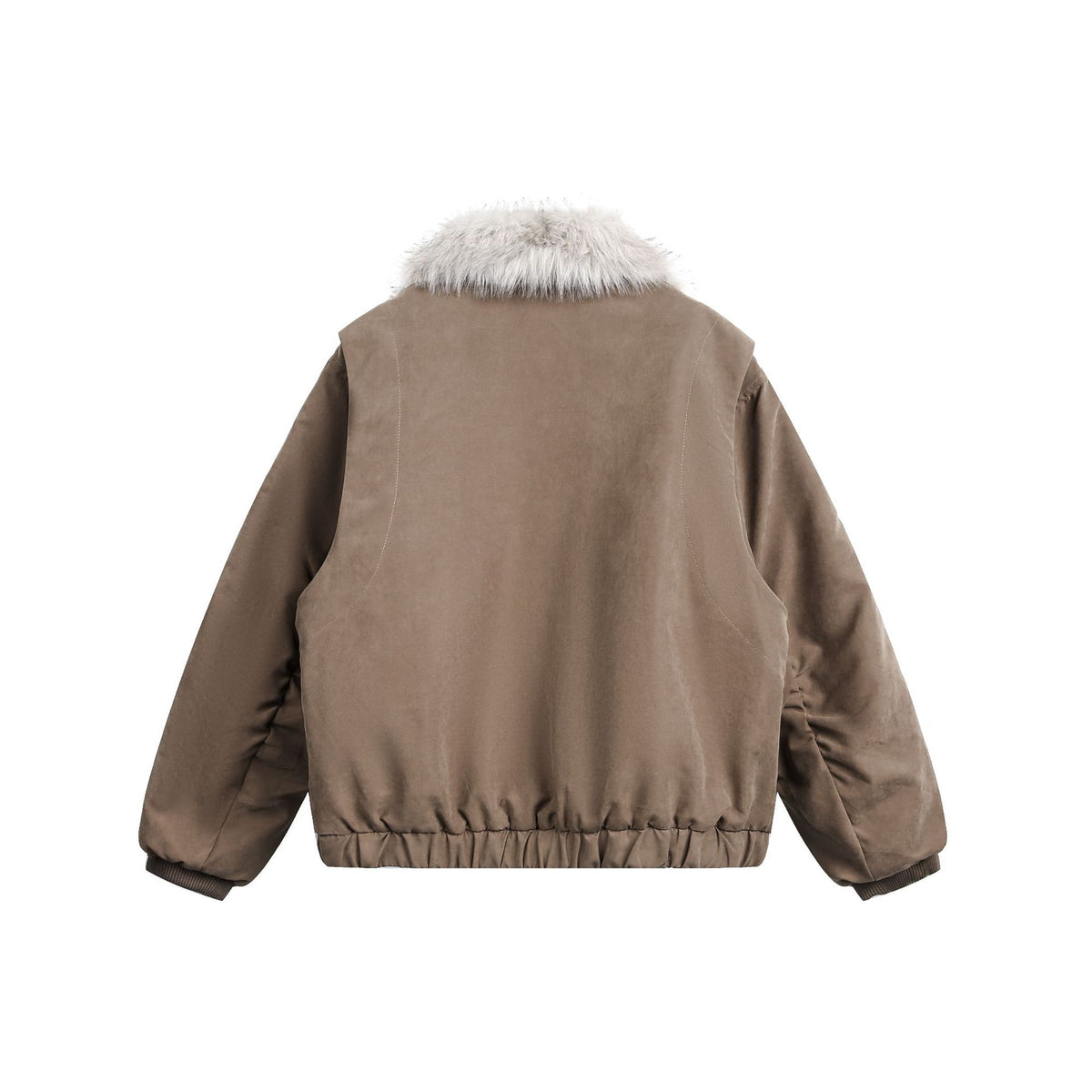 Women's short jacket in boxy cut with wide faux fur collar EVA-US