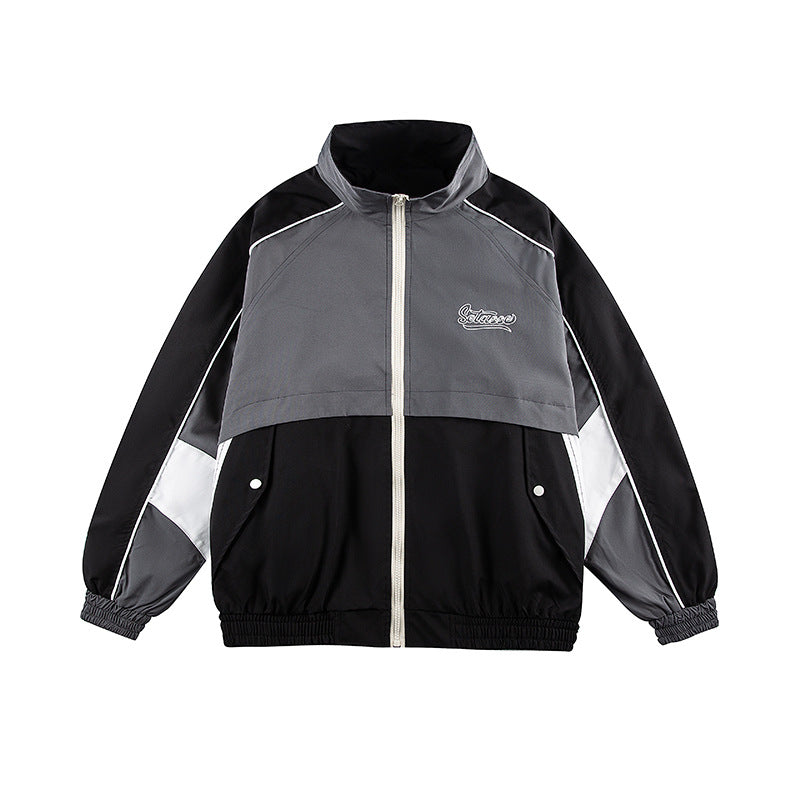 Unisex Classically Cut Track Jacket in Retro Sports Style with High Stand-Up Collar, Color Block Inserts and Elastic Hem EVA-US