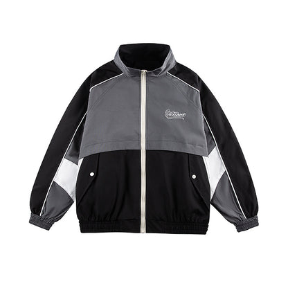 Unisex Classically Cut Track Jacket in Retro Sports Style with High Stand-Up Collar, Color Block Inserts and Elastic Hem EVA-US