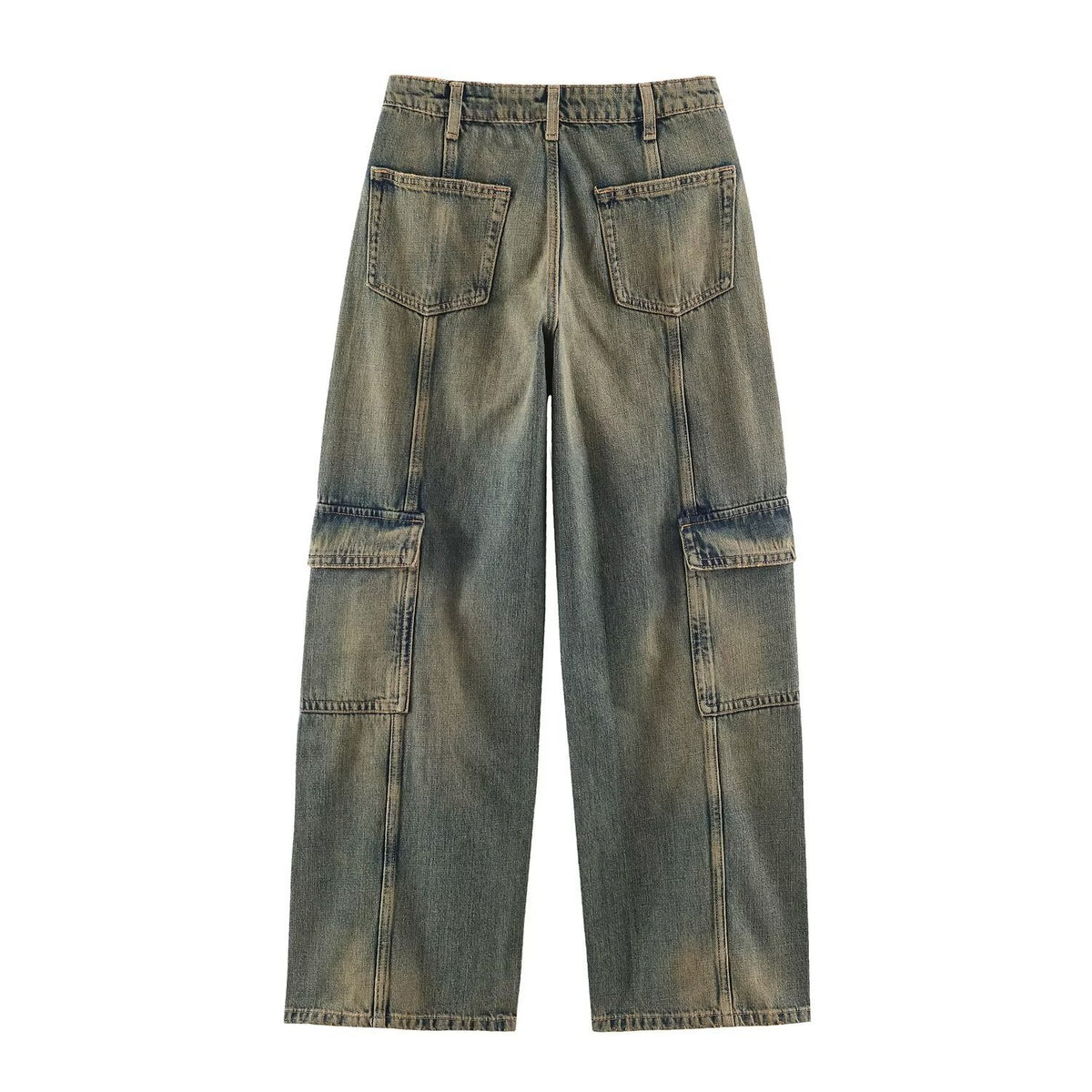 Women's cargo jeans with wide legs, high waist and patch thigh pockets EVA-US