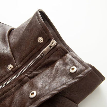 Ladies Cropped Leather-look Jacket with Tailored Corset Division and Standing Collar EVA-US