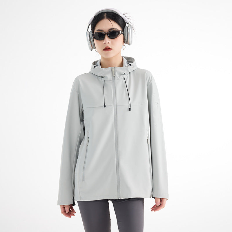Women's Breathable Softshell Rain Jacket with Hood, Windproof and Minimalist Tech Look EVA-US