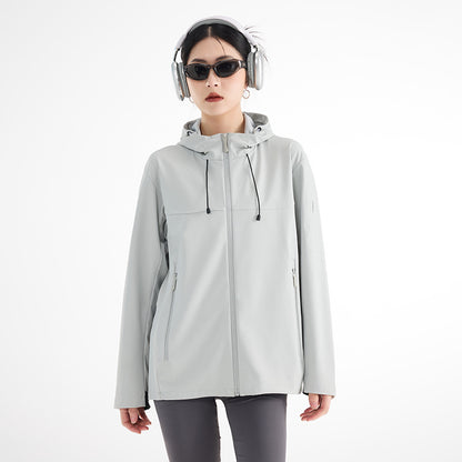 Women's Breathable Softshell Rain Jacket with Hood, Windproof and Minimalist Tech Look EVA-US