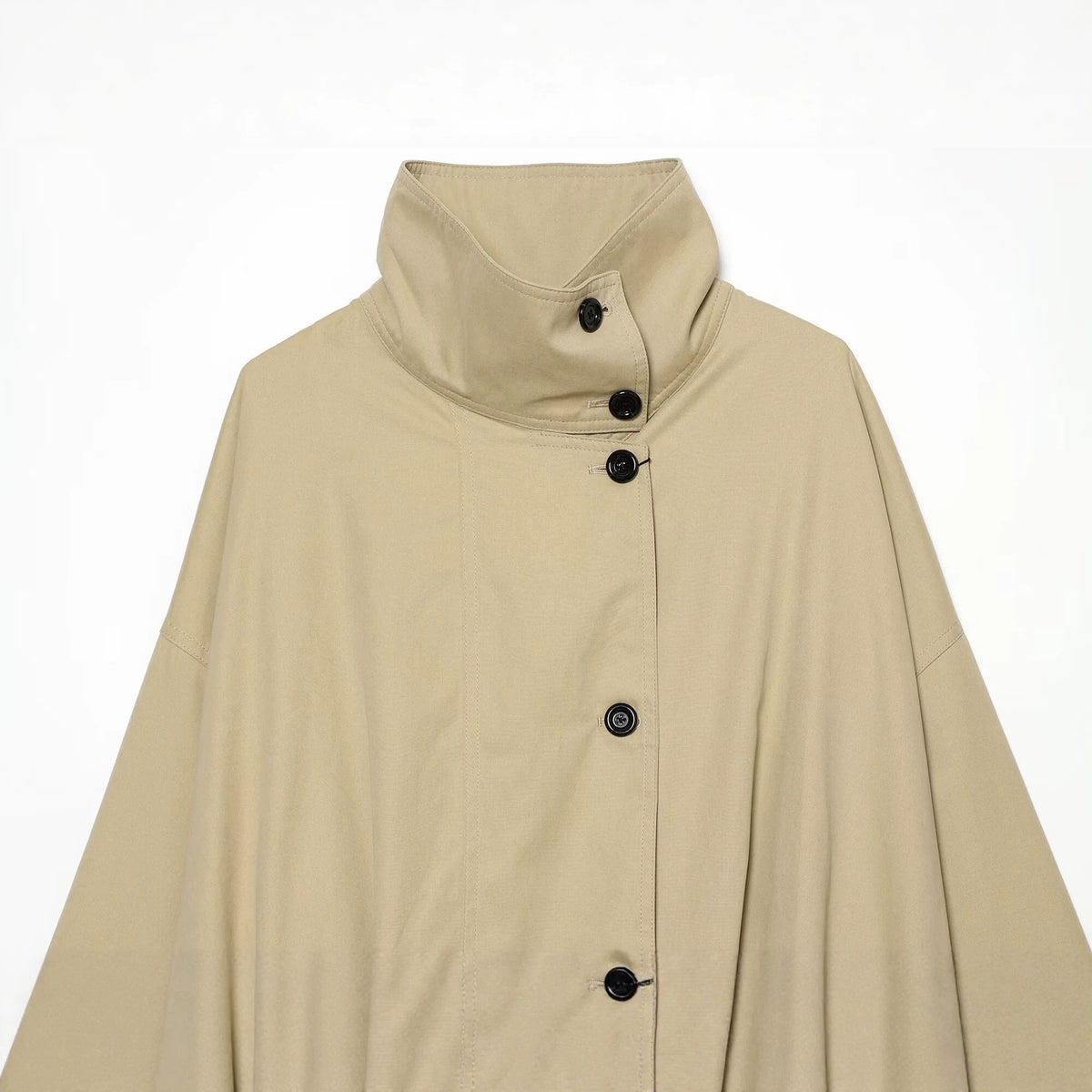 Women Short Cape Jacket with High Funnel Collar, Boxy Silhouette and Dropped Shoulders EVA-US